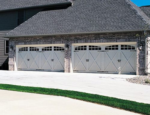 Garage Door – 5534A with 2-2 Piece Arched Stockton Windows, Almond